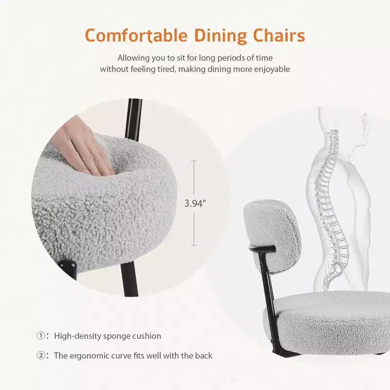 MAYEERTY Chaise de salle à manger confortable capitonnée, coussin d'assise gris, cadre en acier noir, dossier pour salle à manger et chambre à coucher