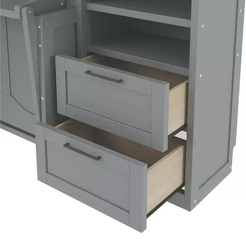 Lit escamotable ModernLuxe pleine ou grande taille avec placard, tiroirs et étagères, lit pliant peu encombrant pour chambre, blanc/gris