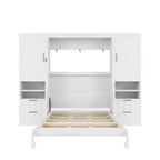 Lit escamotable ModernLuxe pleine ou grande taille avec placard, tiroirs et étagères, lit pliant peu encombrant pour chambre, blanc/gris