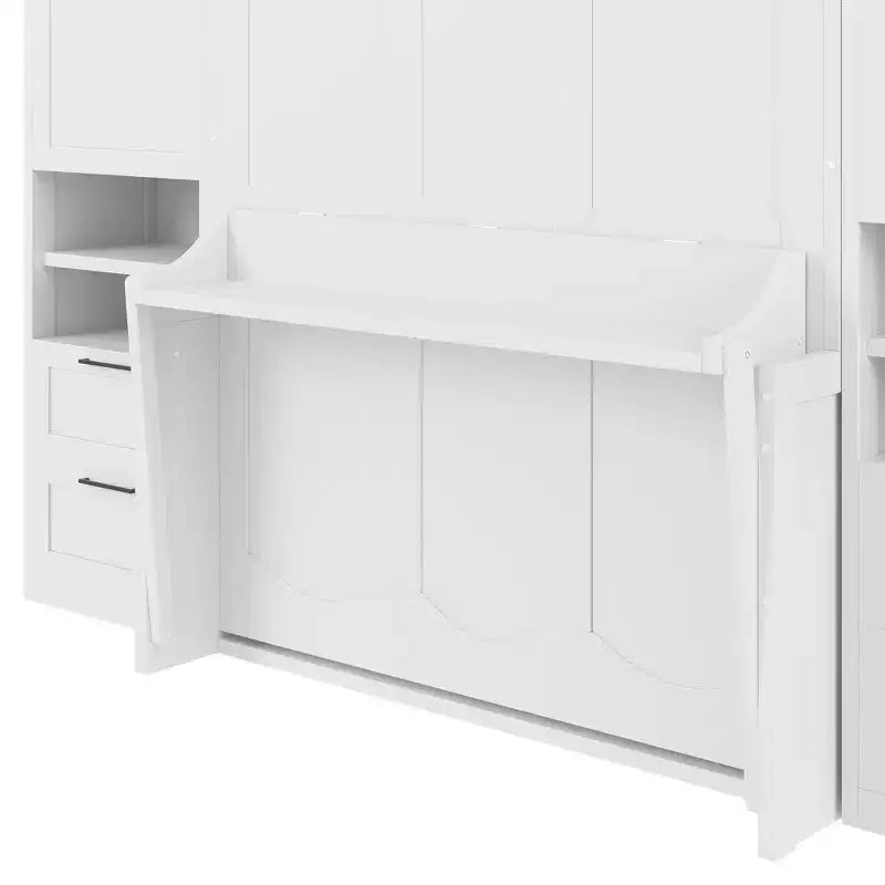Lit escamotable ModernLuxe pleine ou grande taille avec placard, tiroirs et étagères, lit pliant peu encombrant pour chambre, blanc/gris
