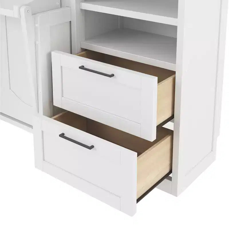 Lit escamotable ModernLuxe pleine ou grande taille avec placard, tiroirs et étagères, lit pliant peu encombrant pour chambre, blanc/gris