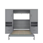 Lit escamotable ModernLuxe pleine ou grande taille avec placard, tiroirs et étagères, lit pliant peu encombrant pour chambre, blanc/gris