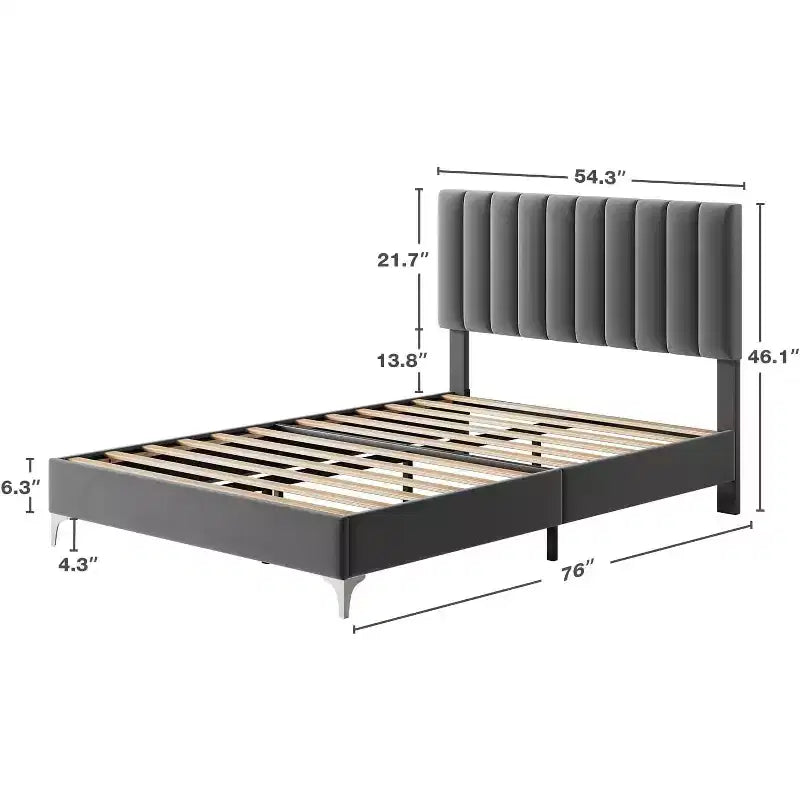 Cadre de lit rembourré Queen Size avec tête de lit réglable, cadre de lit robuste, sommeil silencieux, pas besoin de sommier tapissier, assemblage facile, gris
