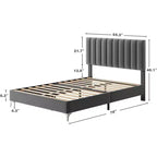 Cadre de lit rembourré Queen Size avec tête de lit réglable, cadre de lit robuste, sommeil silencieux, pas besoin de sommier tapissier, assemblage facile, gris