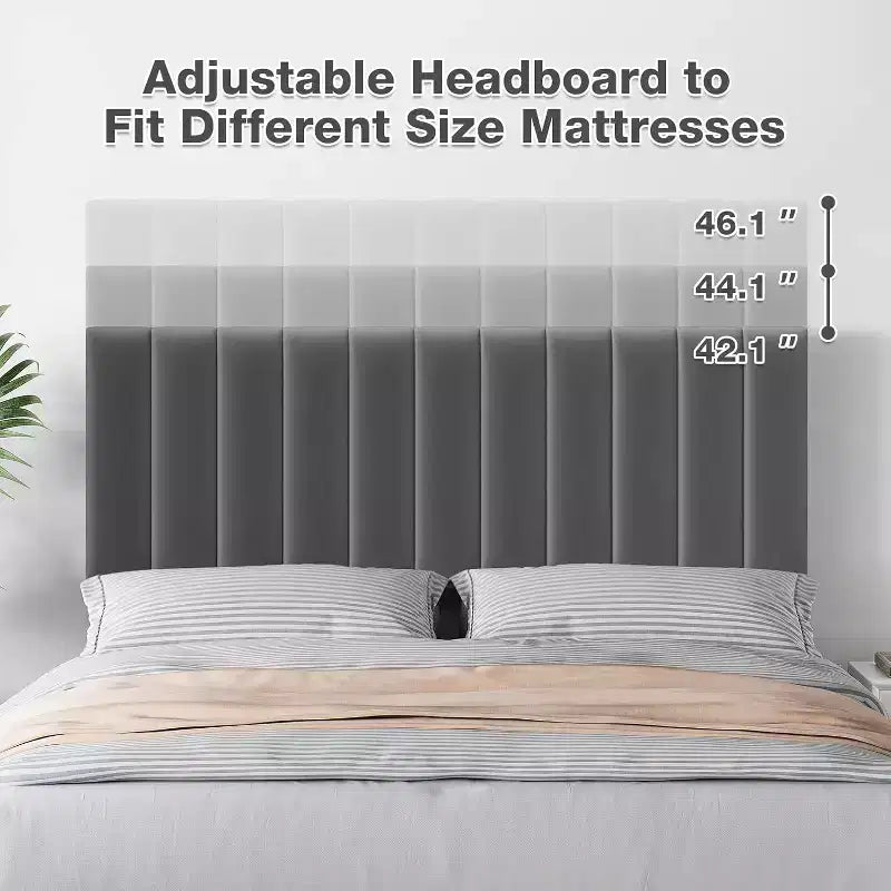 Cadre de lit rembourré Queen Size avec tête de lit réglable, cadre de lit robuste, sommeil silencieux, pas besoin de sommier tapissier, assemblage facile, gris