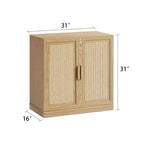 Meuble de rangement Adam en grain de bois noir avec porte en osier (31x31x16)