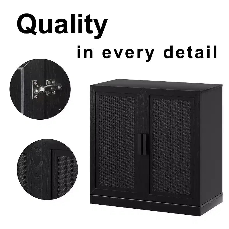 Meuble de rangement Adam en grain de bois noir avec porte en osier (31x31x16)