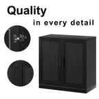 Meuble de rangement Adam en grain de bois noir avec porte en osier (31x31x16)