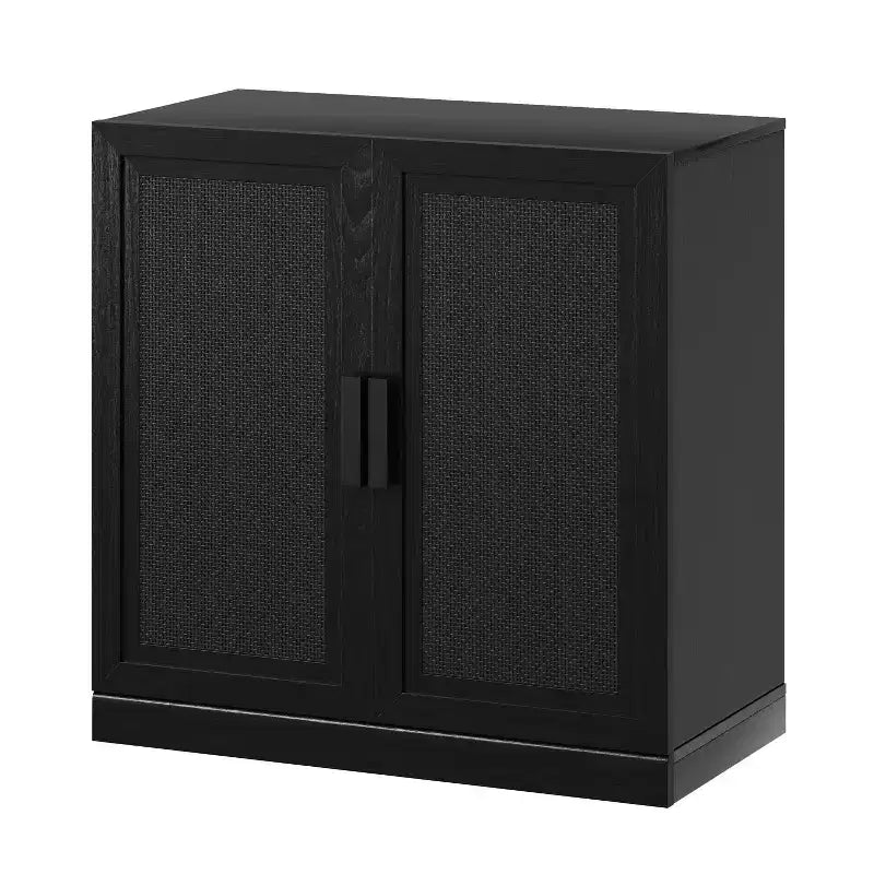 Meuble de rangement Adam en grain de bois noir avec porte en osier (31x31x16)