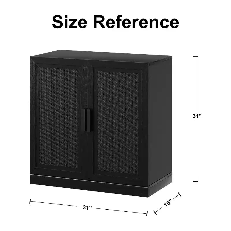 Meuble de rangement Adam en grain de bois noir avec porte en osier (31x31x16)