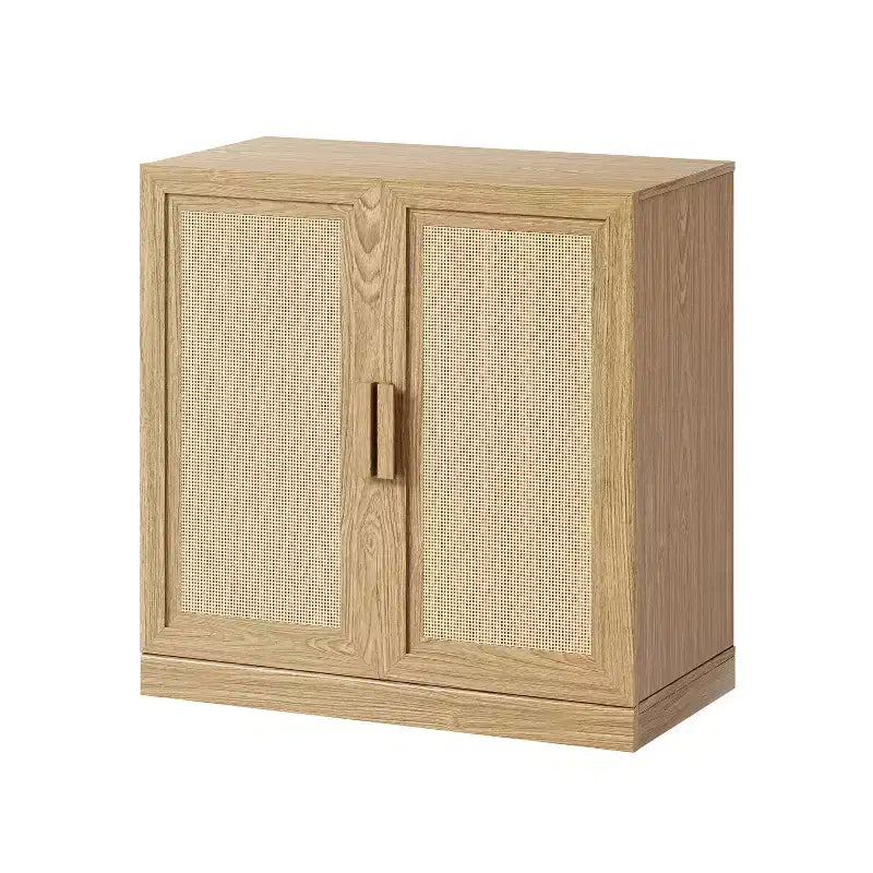 Meuble de rangement Adam en grain de bois noir avec porte en osier (31x31x16)