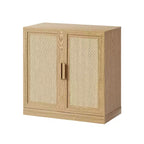 Meuble de rangement Adam en grain de bois noir avec porte en osier (31x31x16)