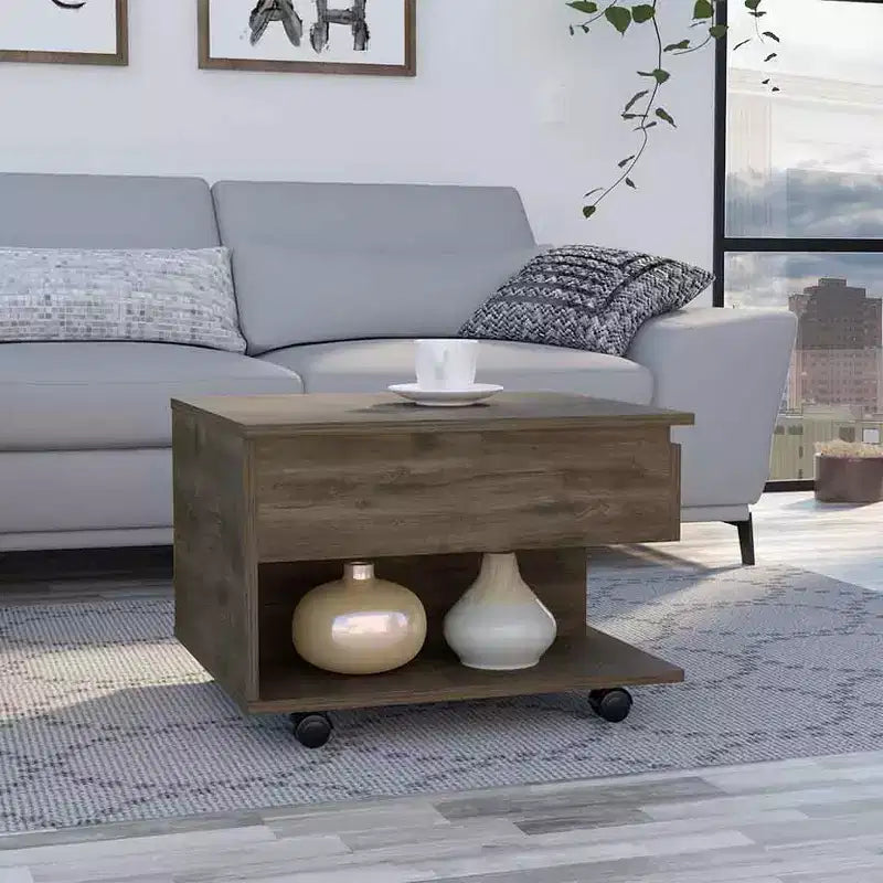 MAYEERTY Lift Top Coffee Table with Casters One Shelf Brown