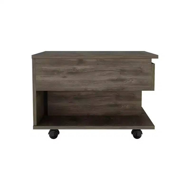 Table basse relevable MAYEERTY avec roulettes, une étagère, marron