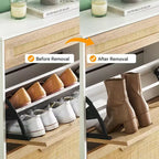 Meuble à chaussures GustoWave avec 2 tiroirs basculants et 1 tiroir, organiseur à chaussures en rotin avec pieds en métal, meuble à chaussures étroit et autonome pour entrée