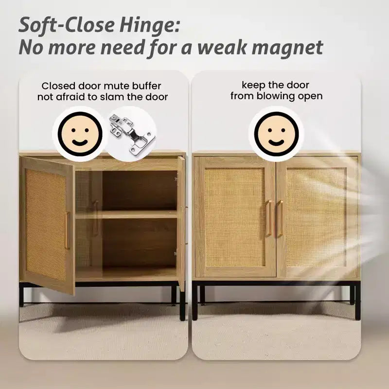 Buffet en rotin HYLEORY, meuble de rangement à 2 portes avec pieds réglables