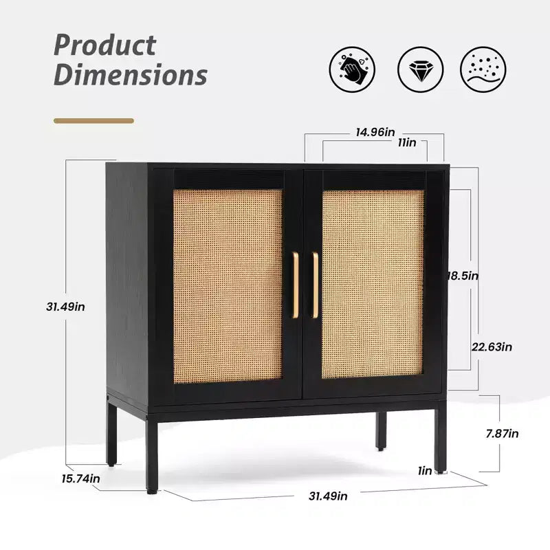 Buffet en rotin HYLEORY, meuble de rangement à 2 portes avec pieds réglables