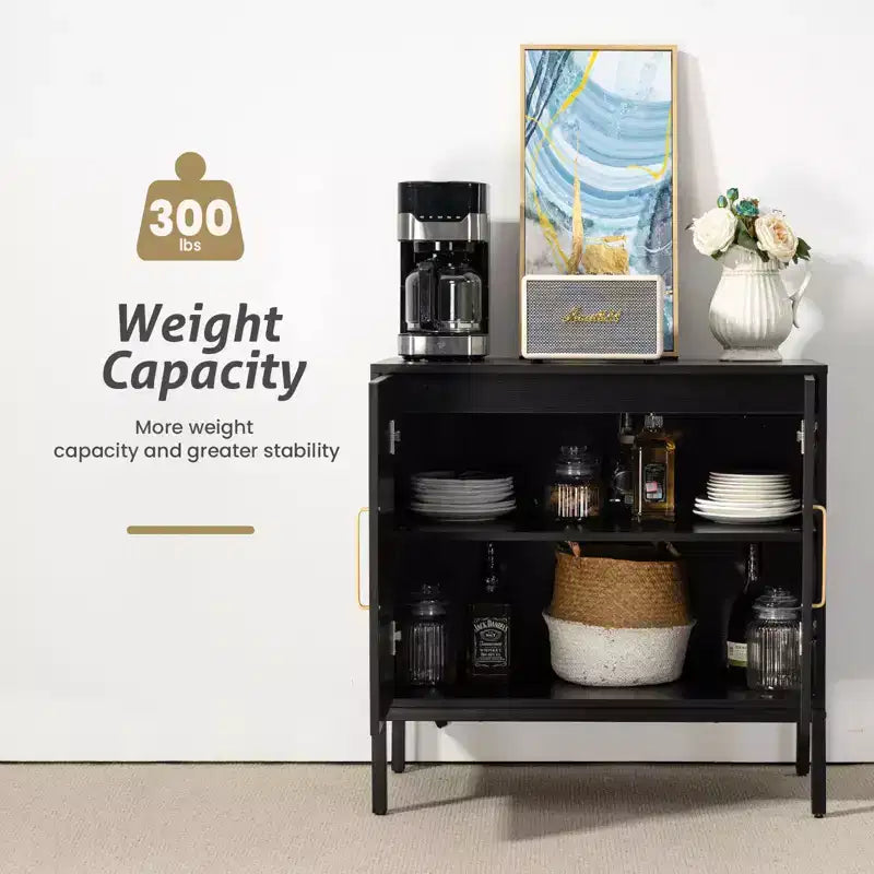 Buffet en rotin HYLEORY, meuble de rangement à 2 portes avec pieds réglables