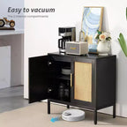 Buffet en rotin HYLEORY, meuble de rangement à 2 portes avec pieds réglables