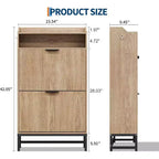 Meuble à chaussures cannelé avec 2 tiroirs basculants et étagère ouverte, organisateur de rangement moderne pour entrée, 44 po, étagère à chaussures en bois avec poignées dorées pour couloir et hall d'entrée