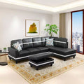 Modern Elegance Black & White Semi-PU Leather Sectional Sofa Set - L-Shaped Design, Thick Padding, Matching Ottoman
