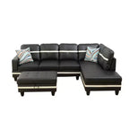 Ensemble de canapé d'angle en similicuir noir et blanc, élégance moderne - Design en L, rembourrage épais, pouf assorti