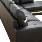 Ensemble de canapé d'angle en similicuir noir et blanc, élégance moderne - Design en L, rembourrage épais, pouf assorti