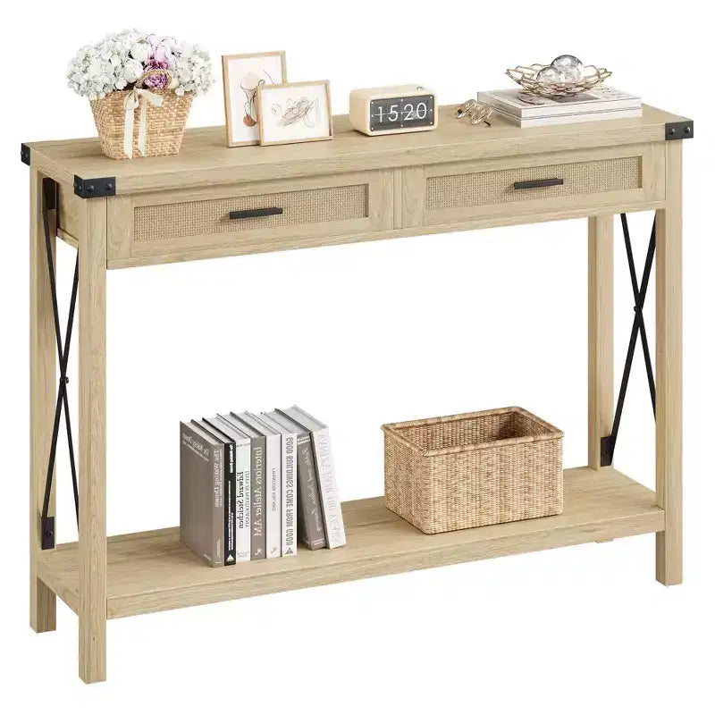 TROPOW Console d'entrée, Table d'appoint en Bois, Meuble de Rangement pour Entrée ou Salon, avec 2 tiroirs