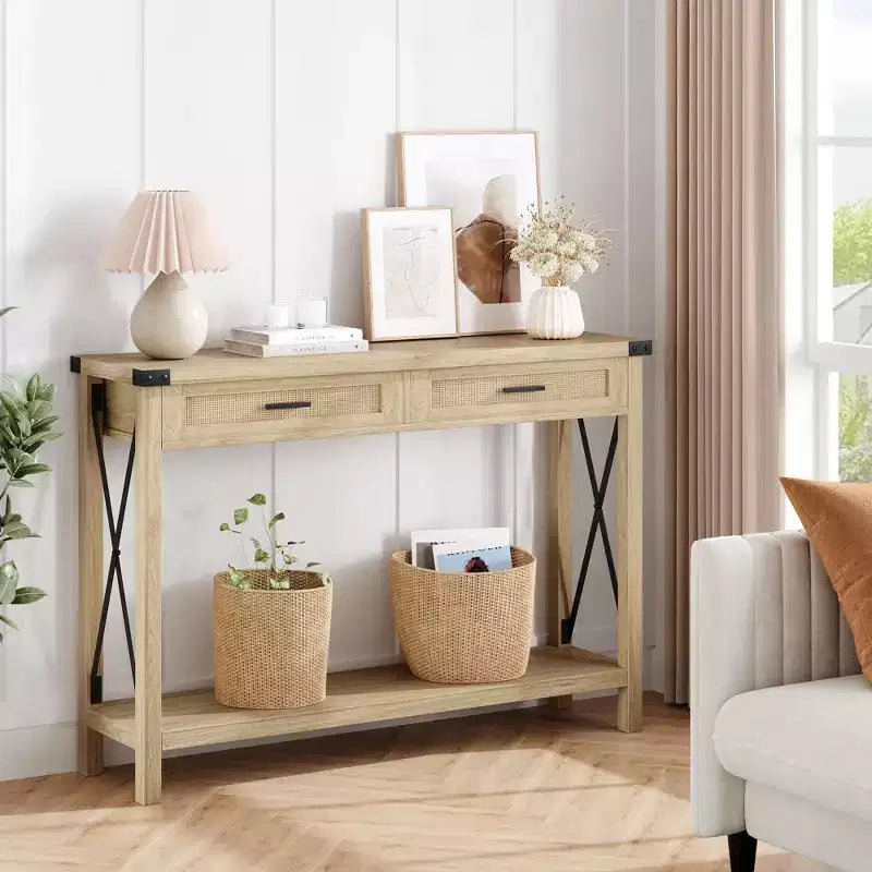 TROPOW Console d'entrée, Table d'appoint en Bois, Meuble de Rangement pour Entrée ou Salon, avec 2 tiroirs