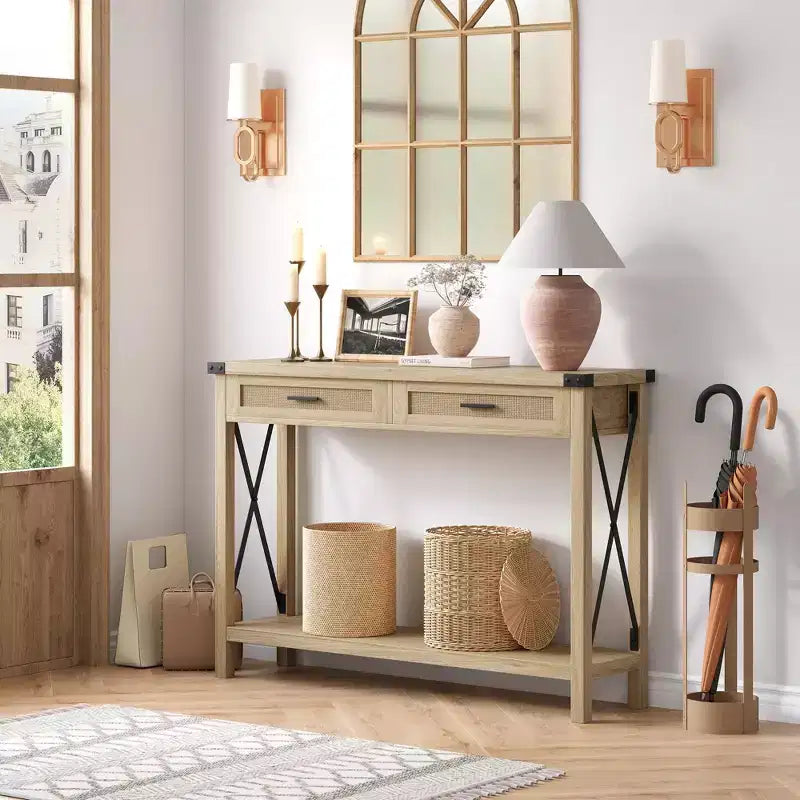 TROPOW Console d'entrée, Table d'appoint en Bois, Meuble de Rangement pour Entrée ou Salon, avec 2 tiroirs