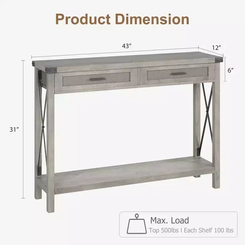 TROPOW Console d'entrée, Table d'appoint en Bois, Meuble de Rangement pour Entrée ou Salon, avec 2 tiroirs