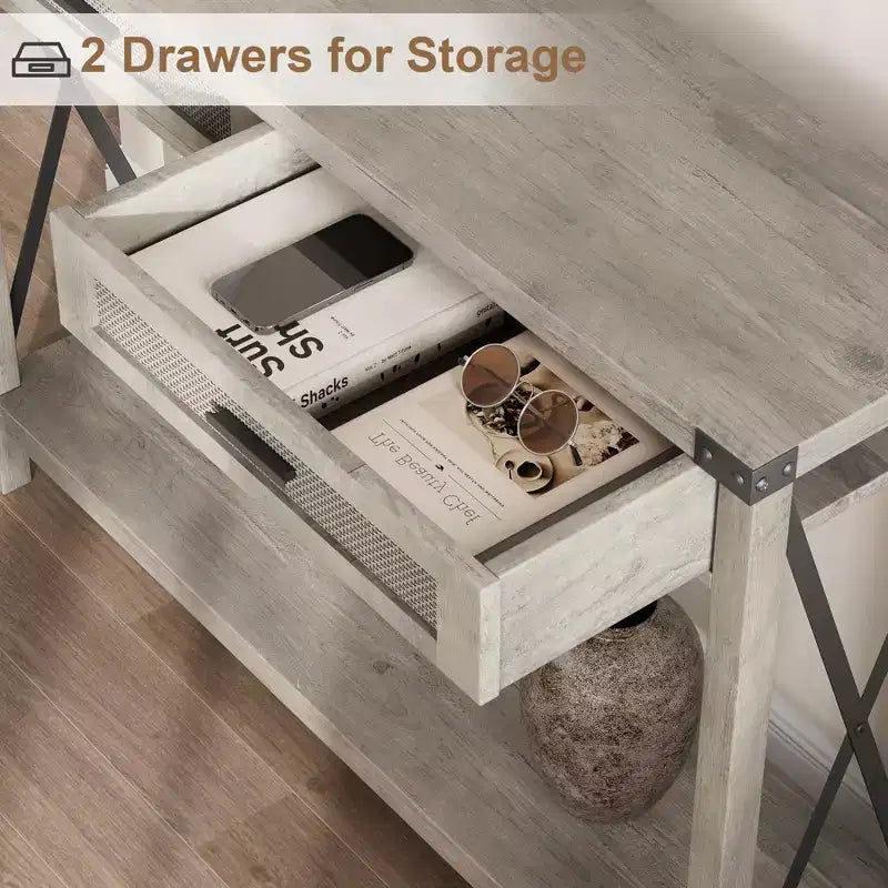 TROPOW Console d'entrée, Table d'appoint en Bois, Meuble de Rangement pour Entrée ou Salon, avec 2 tiroirs