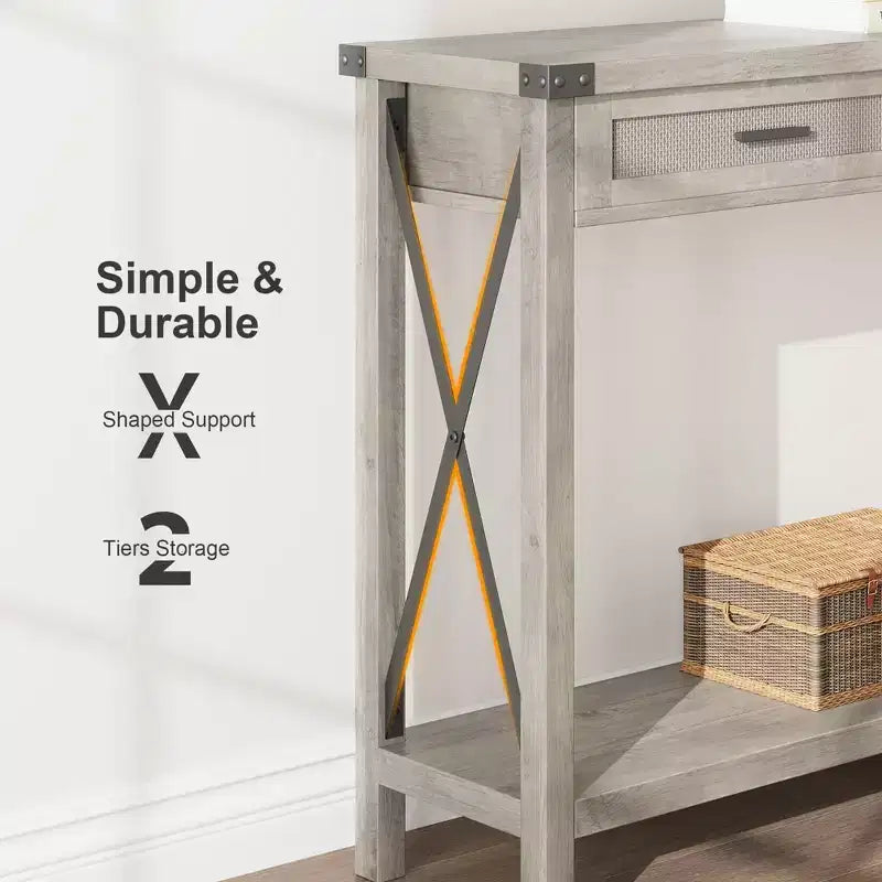 TROPOW Console d'entrée, Table d'appoint en Bois, Meuble de Rangement pour Entrée ou Salon, avec 2 tiroirs