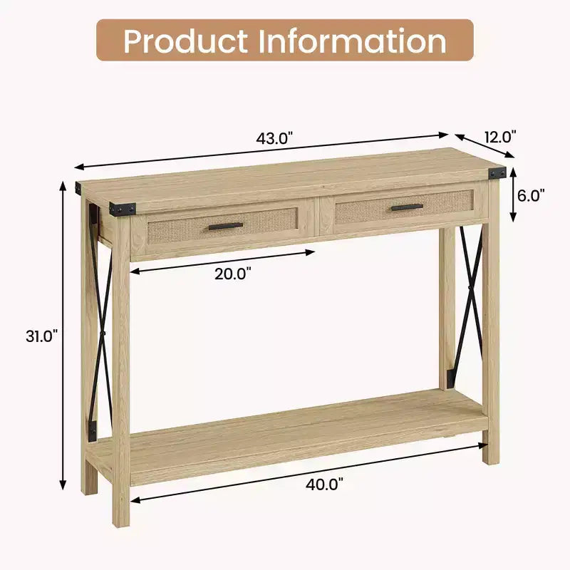 TROPOW Console d'entrée, Table d'appoint en Bois, Meuble de Rangement pour Entrée ou Salon, avec 2 tiroirs
