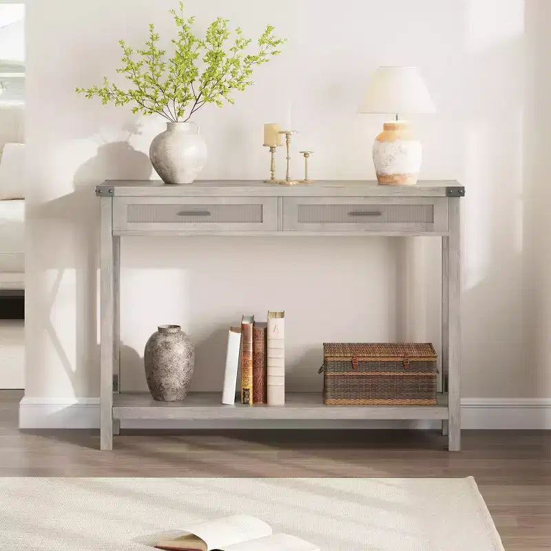 TROPOW Meuble Console d'entre,Console D'ENTREETable d'appoint en Bois,Meuble de Rangement Entre ou Salon, avec 2 tiroirs