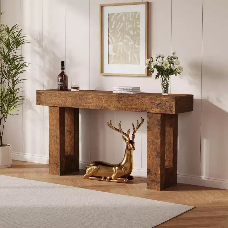 Farmhouse Console Table - 61 Minimalist Vintage Entryway Table, Storage Rustic Sofa Table with Open Shelves