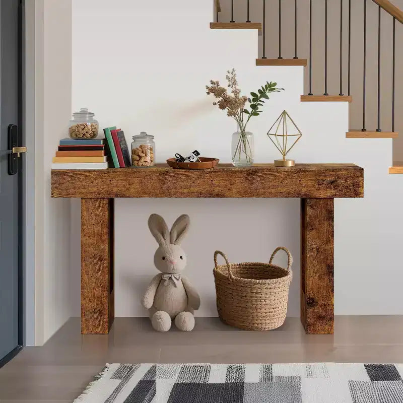 Console rustique – Table d'entrée vintage minimaliste 61", table de canapé rustique de rangement avec étagères ouvertes