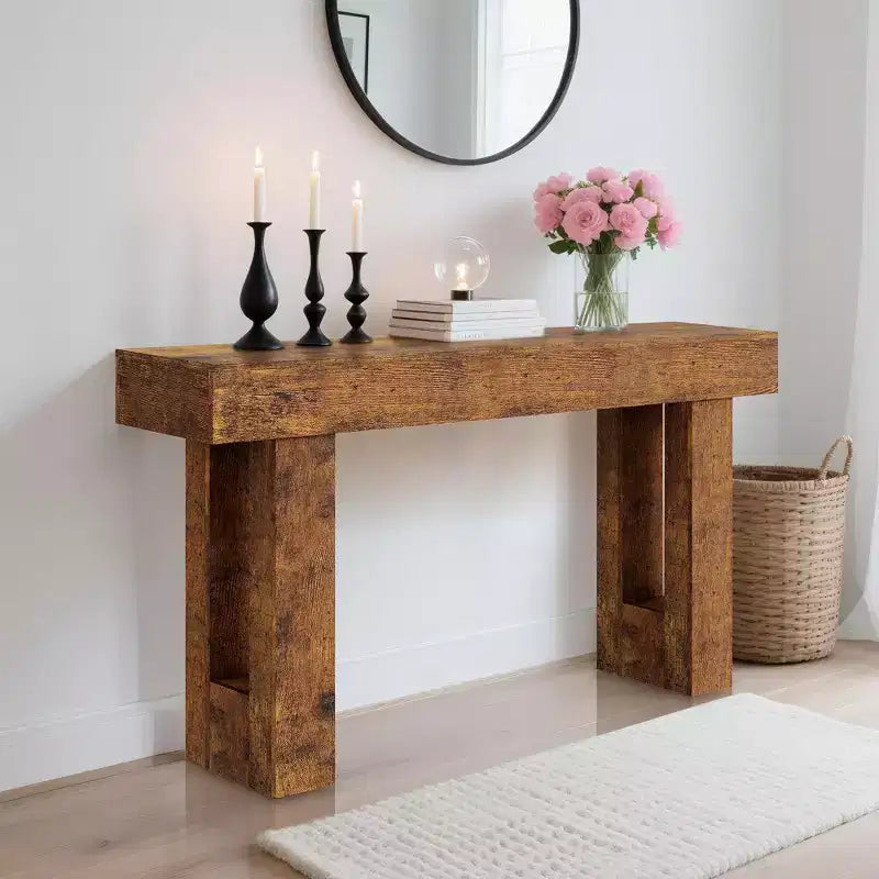 Console rustique – Table d'entrée vintage minimaliste 61", table de canapé rustique de rangement avec étagères ouvertes