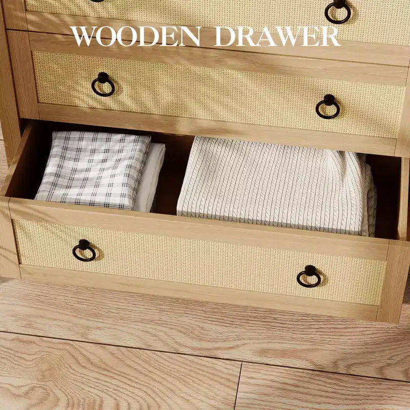 Commode en rotin pour chambre à coucher, chiffonnier bohème haut autoportant, armoire de rangement en bois pour salon, placard