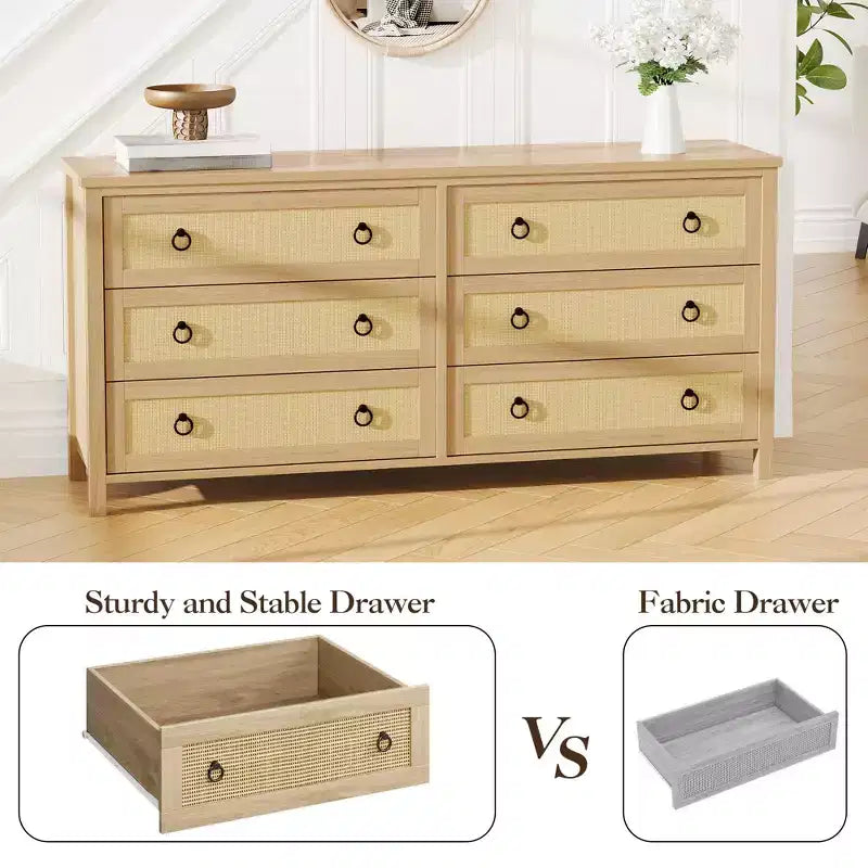 Commode en rotin pour chambre à coucher, chiffonnier bohème haut autoportant, armoire de rangement en bois pour salon, placard