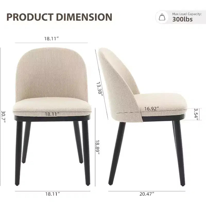 Acekool Lot de 2 chaises de salle à manger rembourrées, chaises d'appoint de cuisine modernes en tissu avec coussin, pieds en bois, dossier incurvé