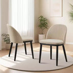 Acekool Lot de 2 chaises de salle à manger rembourrées, chaises d'appoint de cuisine modernes en tissu avec coussin, pieds en bois, dossier incurvé
