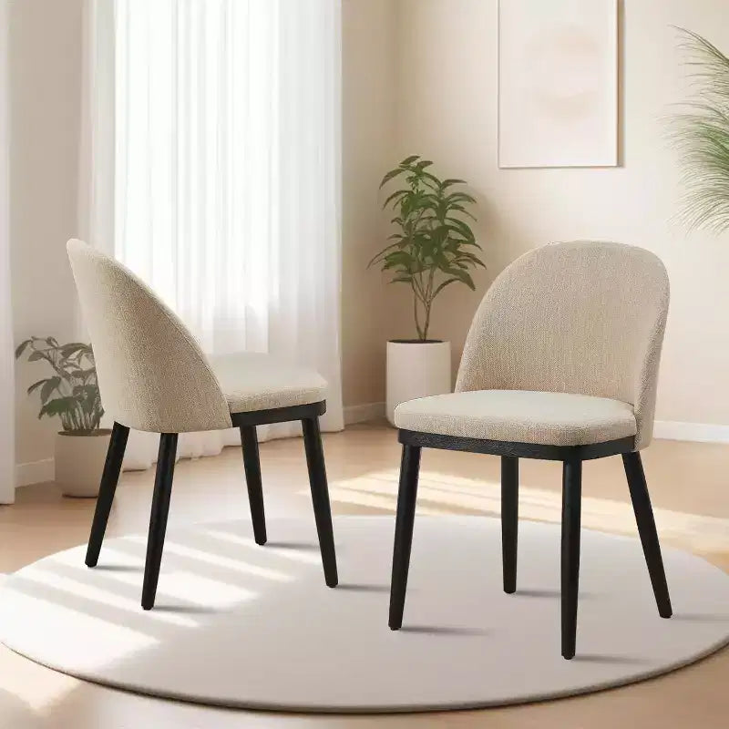 Acekool Lot de 2 chaises de salle à manger rembourrées, chaises d'appoint de cuisine modernes en tissu avec coussin, pieds en bois, dossier incurvé