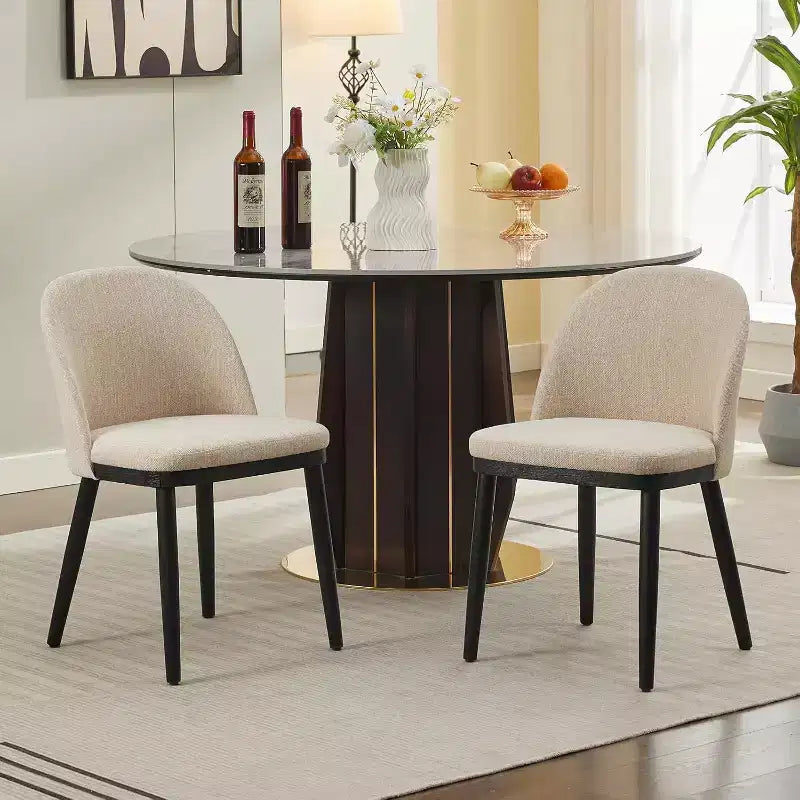 Acekool Upholstered Dining Chairs Set of 2, Modern Fabric Kitchen Side Chairs with Cushion, Wood Legs, Curved Back