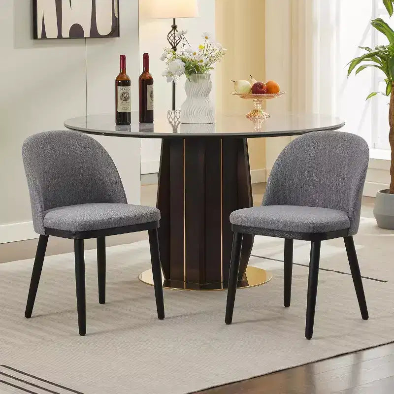 Acekool Lot de 2 chaises de salle à manger rembourrées, chaises d'appoint de cuisine modernes en tissu avec coussin, pieds en bois, dossier incurvé