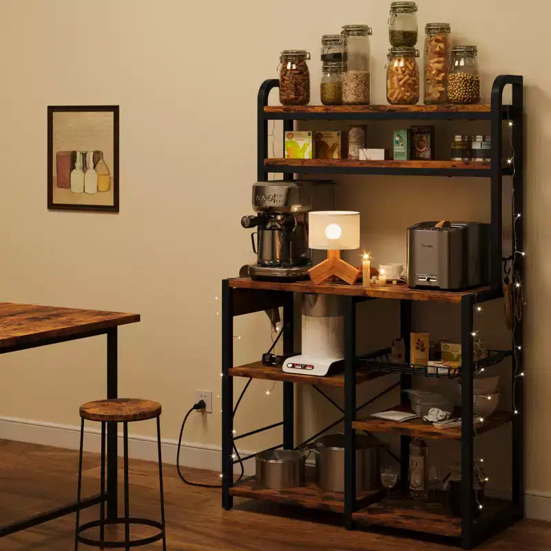 Étagère de boulanger, support de micro-ondes avec étagère de rangement à 6 niveaux, table de buffet de cuisine avec grand rangement, support de micro-ondes industriel