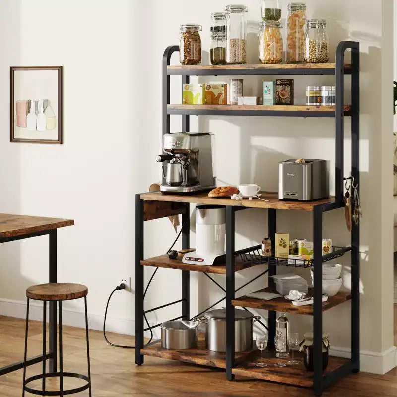 Étagère de boulanger, support de micro-ondes avec étagère de rangement à 6 niveaux, table de buffet de cuisine avec grand rangement, support de micro-ondes industriel