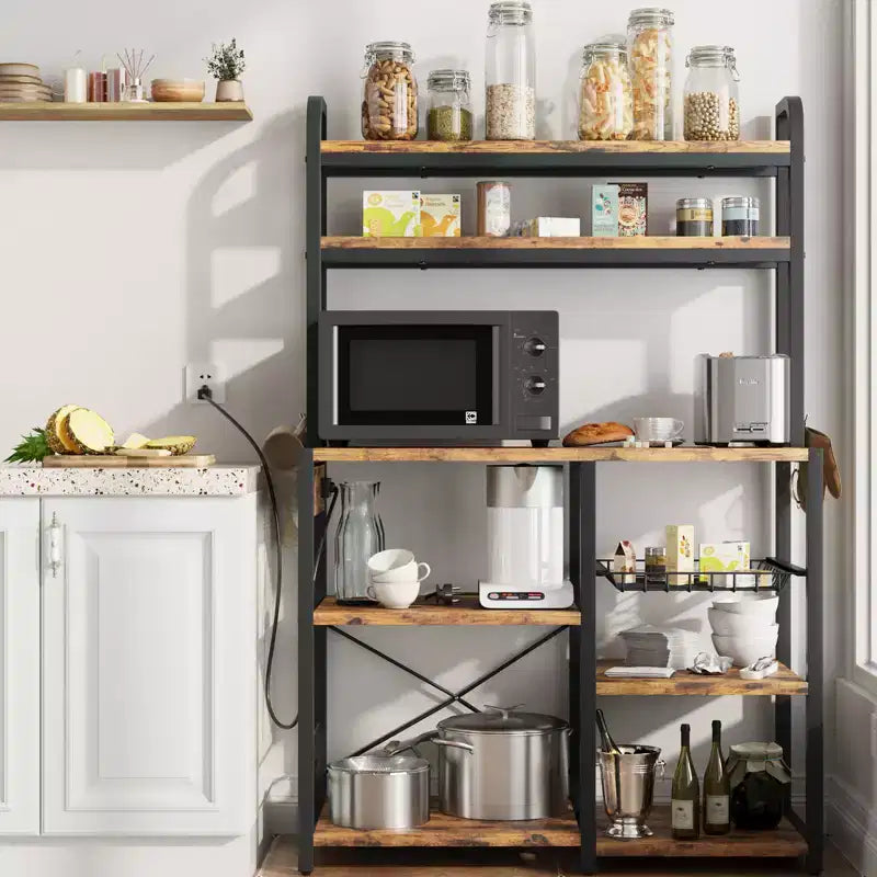 Étagère de boulanger, support de micro-ondes avec étagère de rangement à 6 niveaux, table de buffet de cuisine avec grand rangement, support de micro-ondes industriel