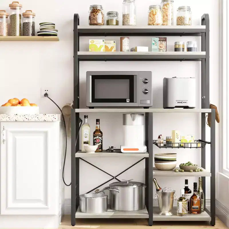 Étagère de boulanger, support de micro-ondes avec étagère de rangement à 6 niveaux, table de buffet de cuisine avec grand rangement, support de micro-ondes industriel