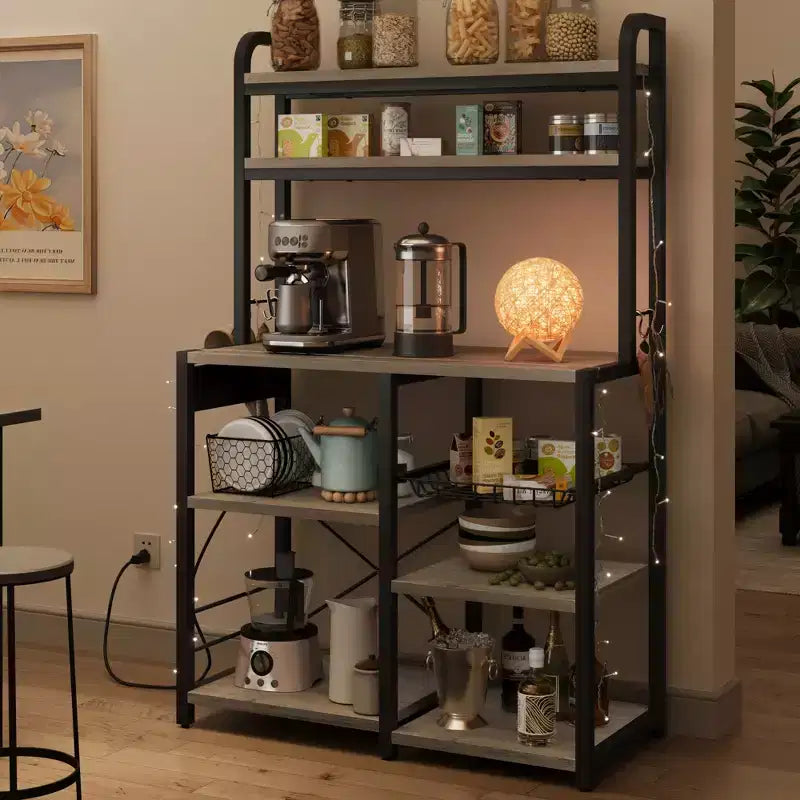 Étagère de boulanger, support de micro-ondes avec étagère de rangement à 6 niveaux, table de buffet de cuisine avec grand rangement, support de micro-ondes industriel